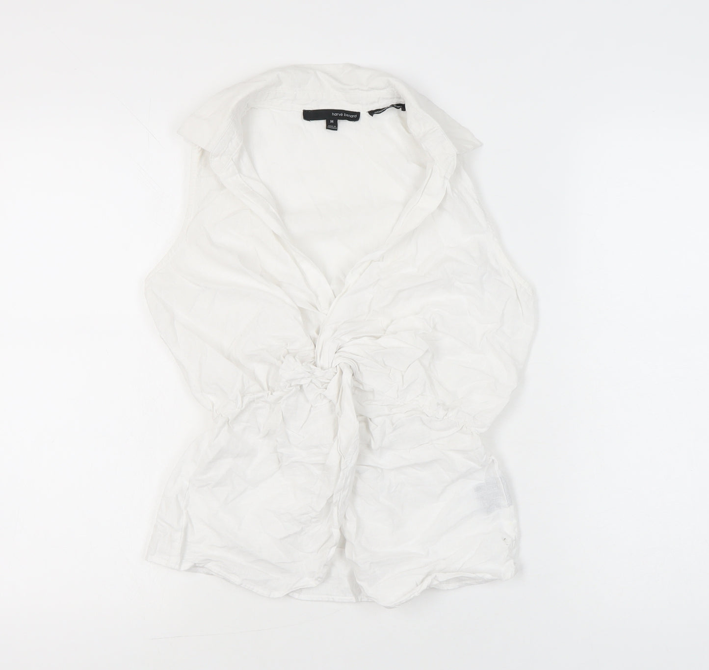 Harvé Benard Women’s White Linen Cotton Wrap Blouse M Sleeveless Casual