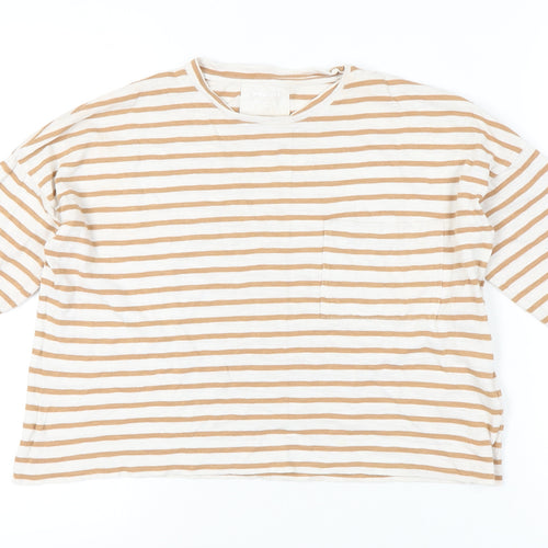 Whistles Women’s Beige Striped Cotton Long Sleeve T-Shirt Size S