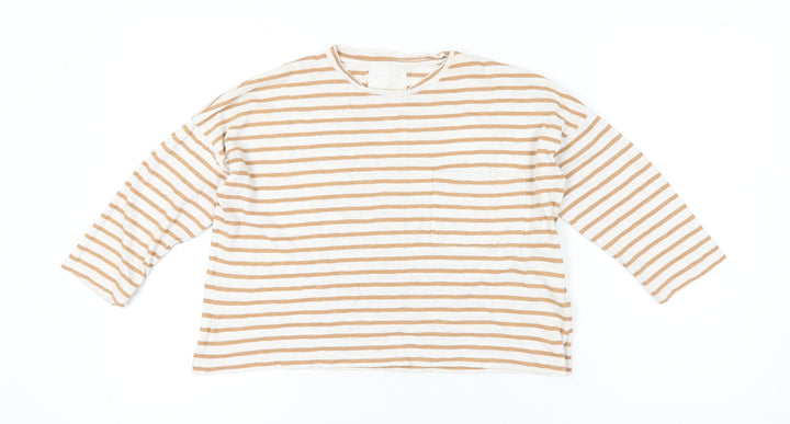 Whistles Women’s Beige Striped Cotton Long Sleeve T-Shirt Size S