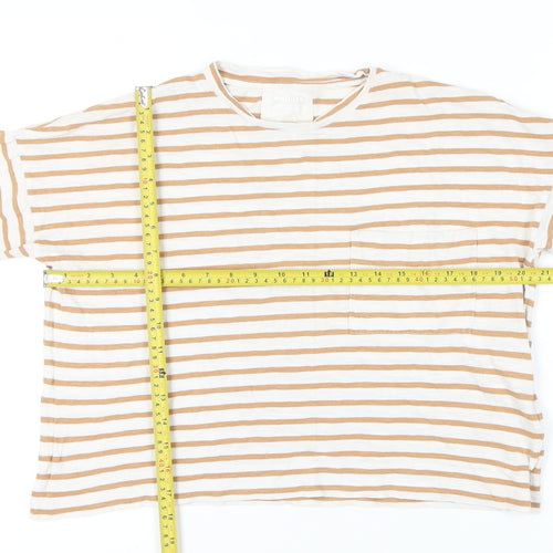 Whistles Women’s Beige Striped Cotton Long Sleeve T-Shirt Size S