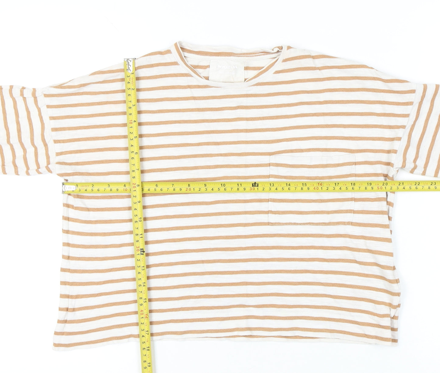 Whistles Women’s Beige Striped Cotton Long Sleeve T-Shirt Size S