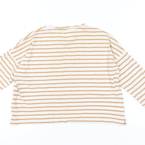 Whistles Women’s Beige Striped Cotton Long Sleeve T-Shirt Size S