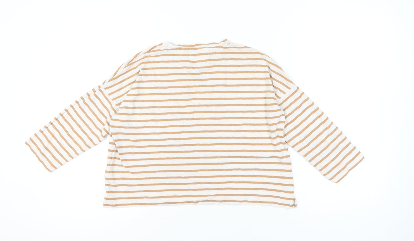 Whistles Women’s Beige Striped Cotton Long Sleeve T-Shirt Size S