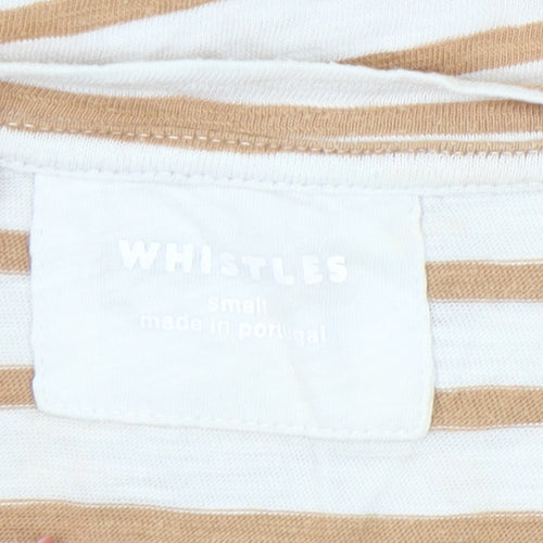 Whistles Women’s Beige Striped Cotton Long Sleeve T-Shirt Size S
