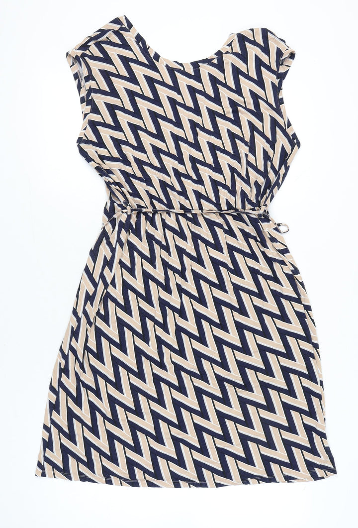 Dorothy Perkins Women’s Beige Black Shift Dress Size 18 Sleeveless Geometric