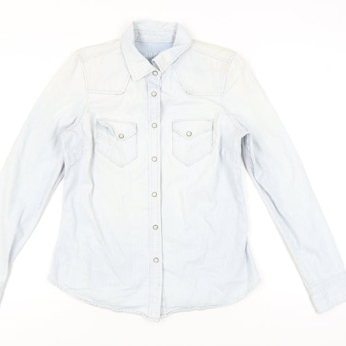Gap Women’s Blue Striped Button-Up Cotton Shirt Size M Long Sleeve