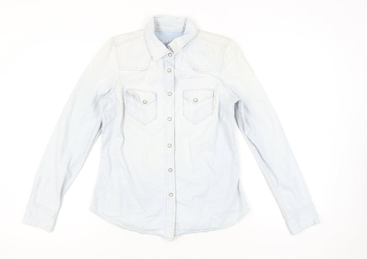 Gap Women’s Blue Striped Button-Up Cotton Shirt Size M Long Sleeve