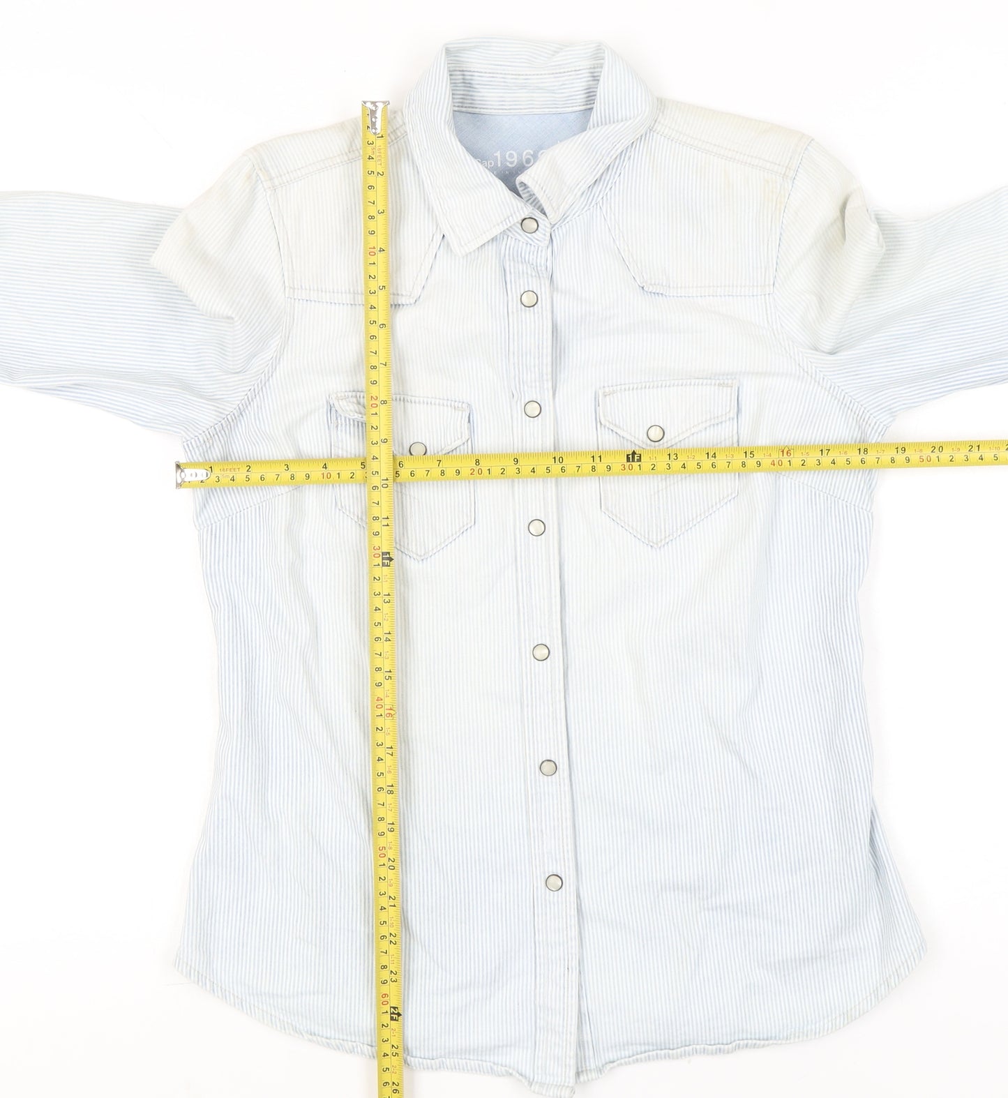 Gap Women’s Blue Striped Button-Up Cotton Shirt Size M Long Sleeve