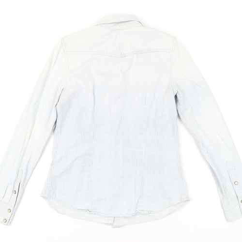 Gap Women’s Blue Striped Button-Up Cotton Shirt Size M Long Sleeve