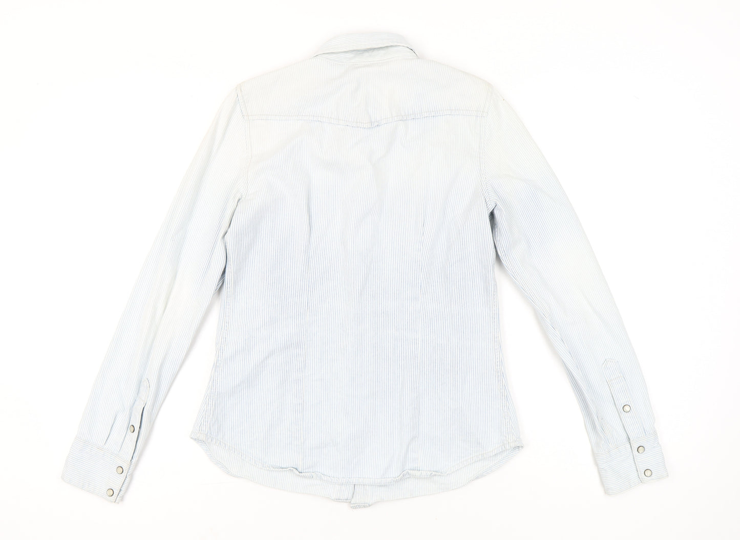 Gap Women’s Blue Striped Button-Up Cotton Shirt Size M Long Sleeve