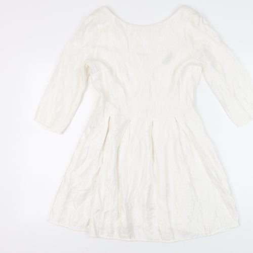 Topshop Women White Size 12 A-Line Knee Length Dress 3/4 Sleeve