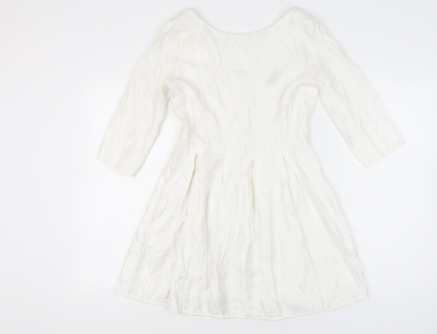 Topshop Women White Size 12 A-Line Knee Length Dress 3/4 Sleeve