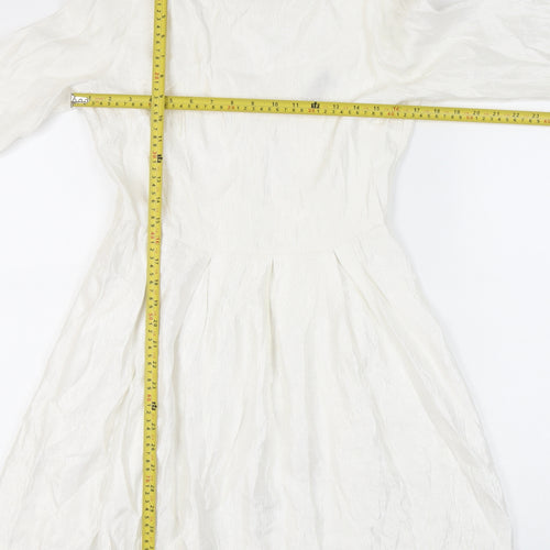 Topshop Women White Size 12 A-Line Knee Length Dress 3/4 Sleeve