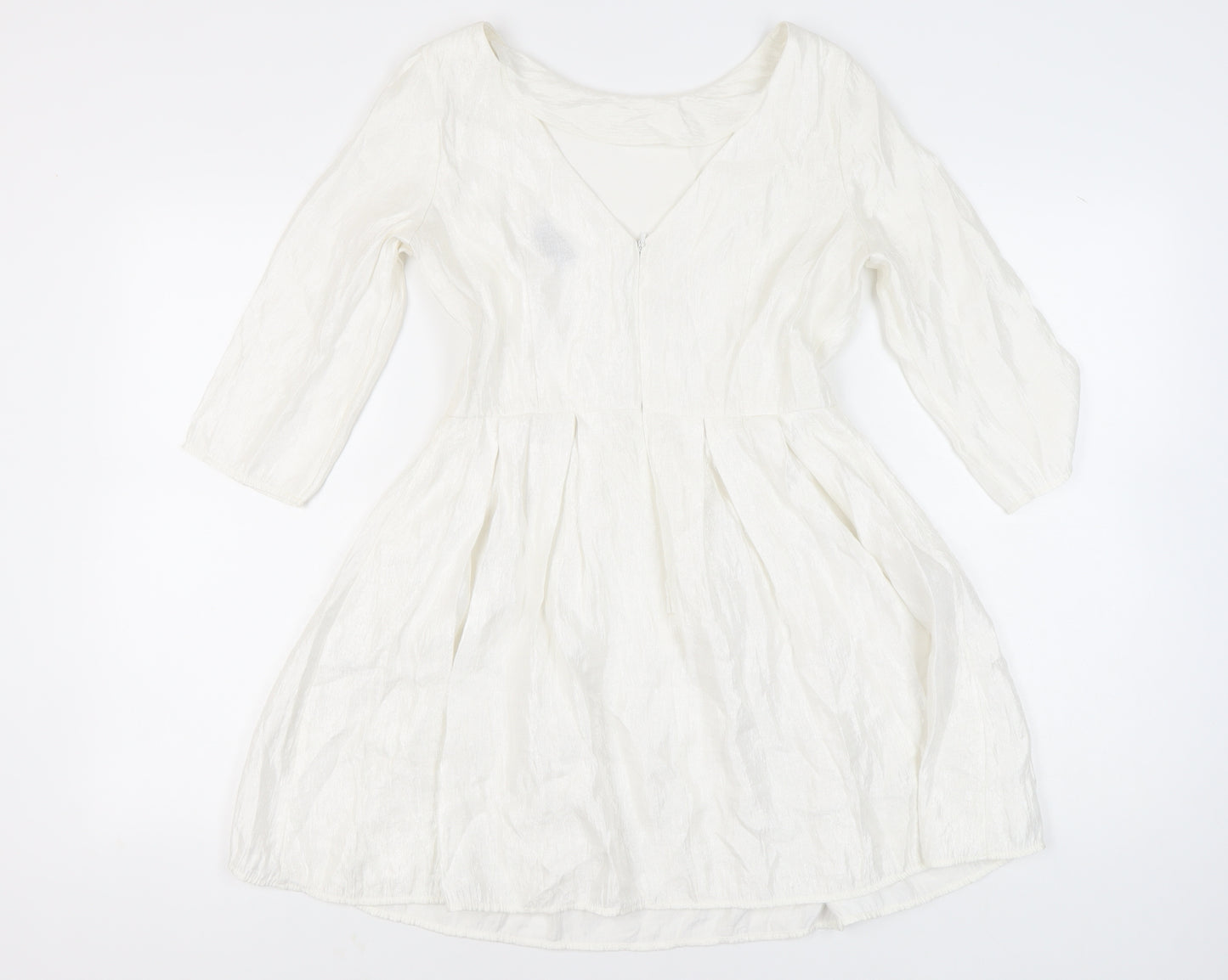 Topshop Women White Size 12 A-Line Knee Length Dress 3/4 Sleeve