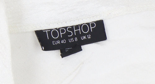 Topshop Women White Size 12 A-Line Knee Length Dress 3/4 Sleeve