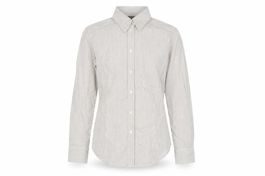 Front view of Daniel Hechter Women’s Beige Striped Button-Up Shirt, size UK 12