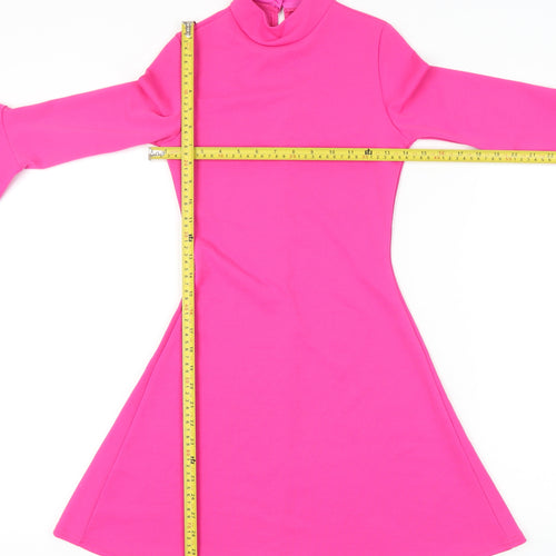 Aftershock London Women’s Pink Size 8 A-Line Mini Dress Retro Bell Sleeve