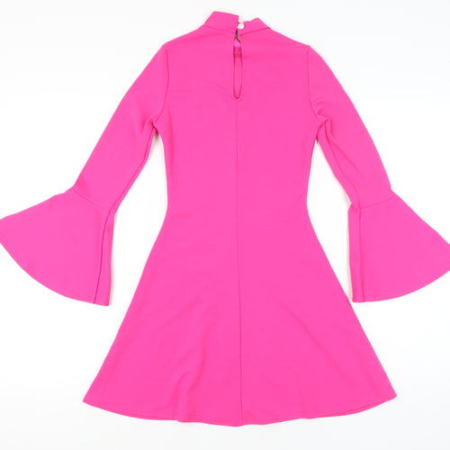 Aftershock London Women’s Pink Size 8 A-Line Mini Dress Retro Bell Sleeve