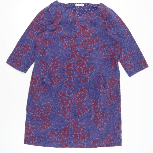 White Stuff Women’s Purple Floral Shift Dress UK 16 3/4 Sleeve