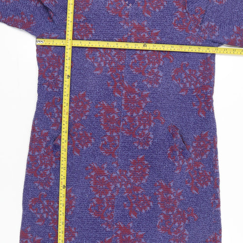 White Stuff Women’s Purple Floral Shift Dress UK 16 3/4 Sleeve