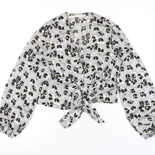 Topshop Women’s Black Floral Wrap Blouse UK 10 Long Sleeve
