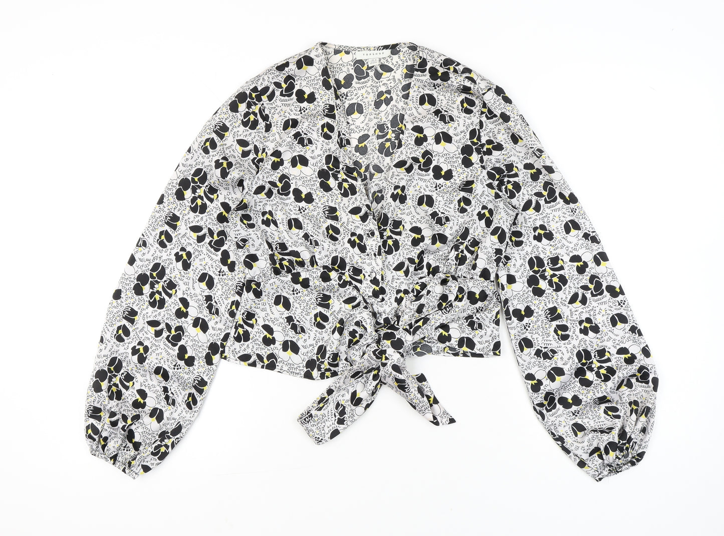 Topshop Women’s Black Floral Wrap Blouse UK 10 Long Sleeve
