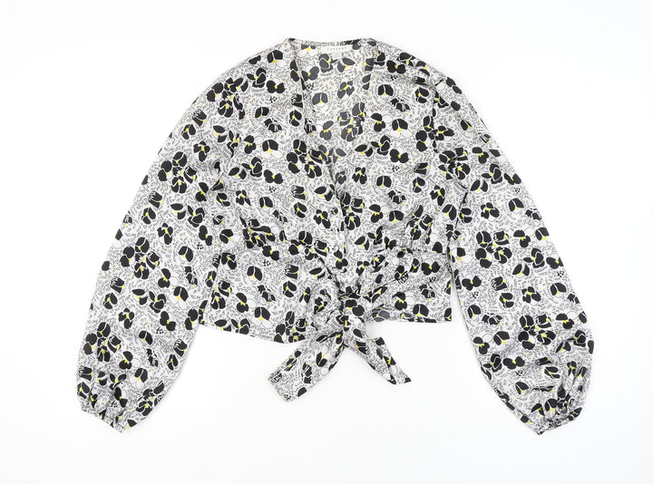 Topshop Women’s Black Floral Wrap Blouse UK 10 Long Sleeve