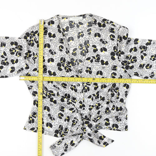 Topshop Women’s Black Floral Wrap Blouse UK 10 Long Sleeve