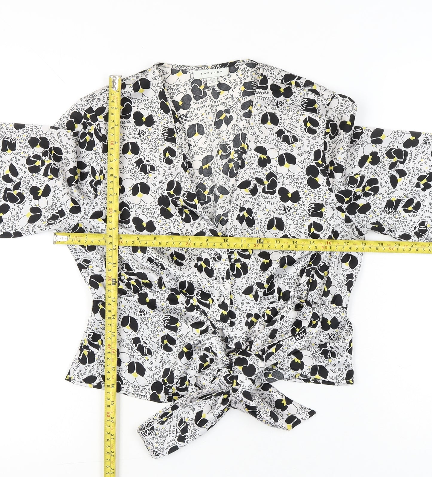 Topshop Women’s Black Floral Wrap Blouse UK 10 Long Sleeve
