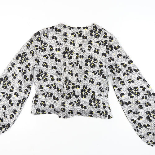 Topshop Women’s Black Floral Wrap Blouse UK 10 Long Sleeve