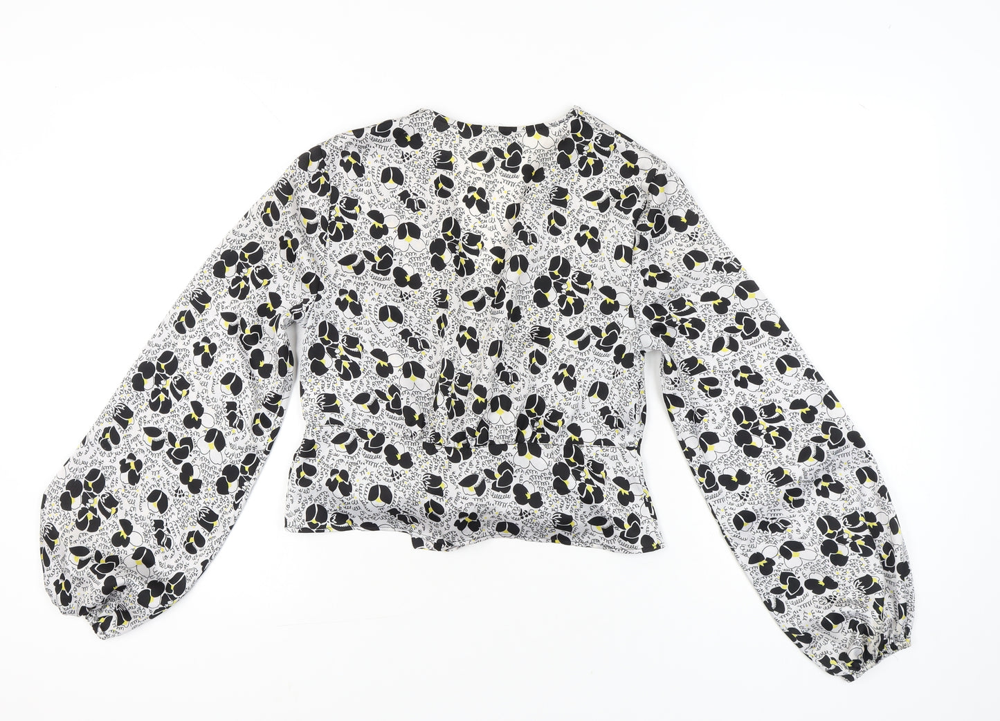 Topshop Women’s Black Floral Wrap Blouse UK 10 Long Sleeve