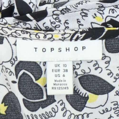 Topshop Women’s Black Floral Wrap Blouse UK 10 Long Sleeve