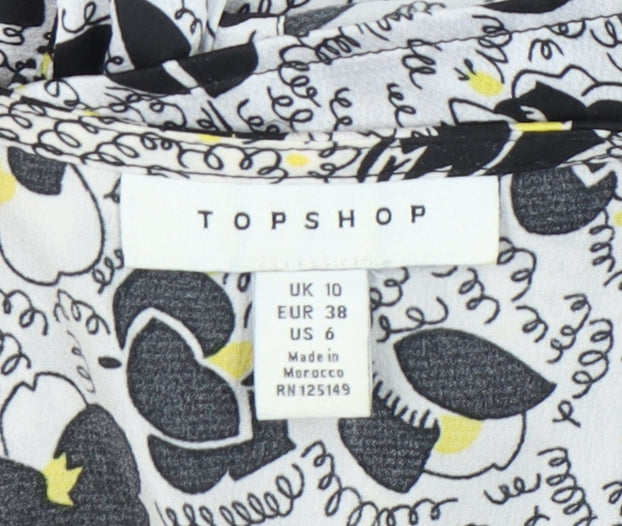 Topshop Women’s Black Floral Wrap Blouse UK 10 Long Sleeve