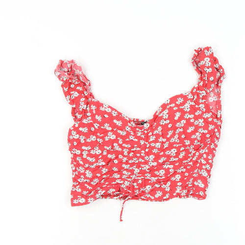 Zara Women Red Floral Cropped Blouse Top XL Summer Sleeveless