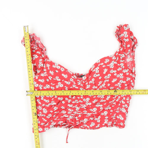 Zara Women Red Floral Cropped Blouse Top XL Summer Sleeveless