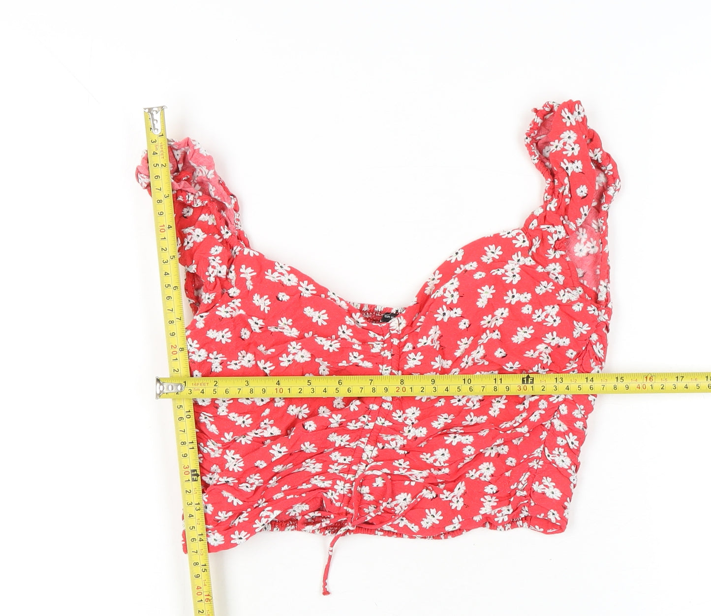 Zara Women Red Floral Cropped Blouse Top XL Summer Sleeveless