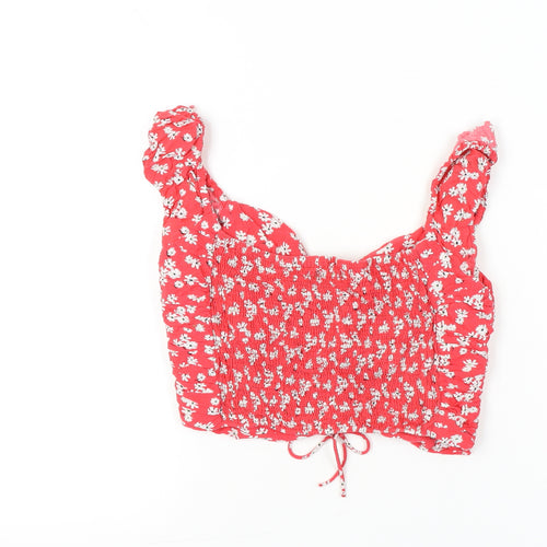 Zara Women Red Floral Cropped Blouse Top XL Summer Sleeveless