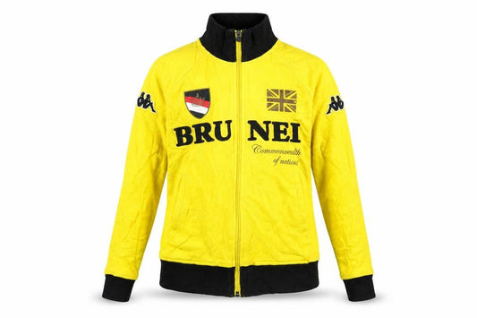 Front view of Kappa women’s yellow track jacket, size UK 6, full zip sportswear