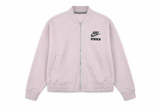 Front view of Nike Women Pink Cropped Track Jacket L Relaxed Fit Full Zip Cotton Blend