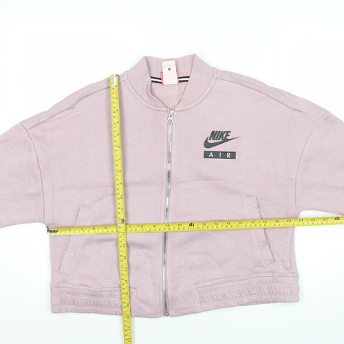 Nike Women Pink Cropped Track Jacket L Relaxed Fit Full Zip Cotton Blend