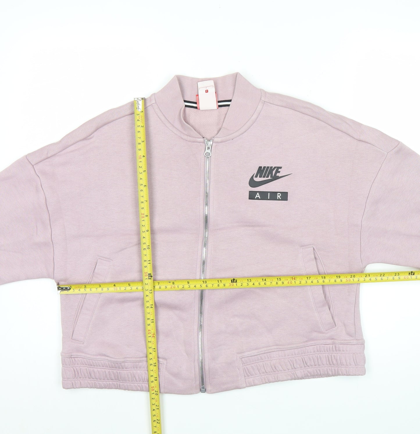 Nike Women Pink Cropped Track Jacket L Relaxed Fit Full Zip Cotton Blend