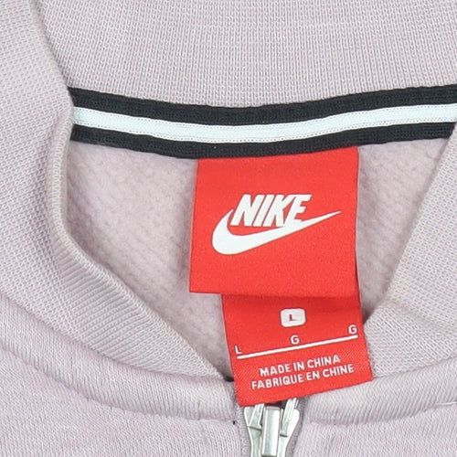 Nike Women Pink Cropped Track Jacket L Relaxed Fit Full Zip Cotton Blend