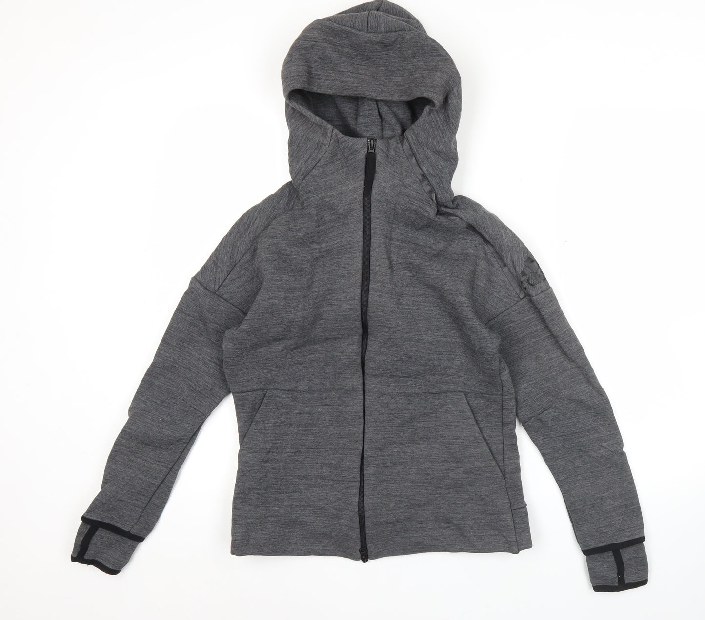 Adidas Womens Grey Hoodie UK 8 Full Zip Long Sleeve Sportswear