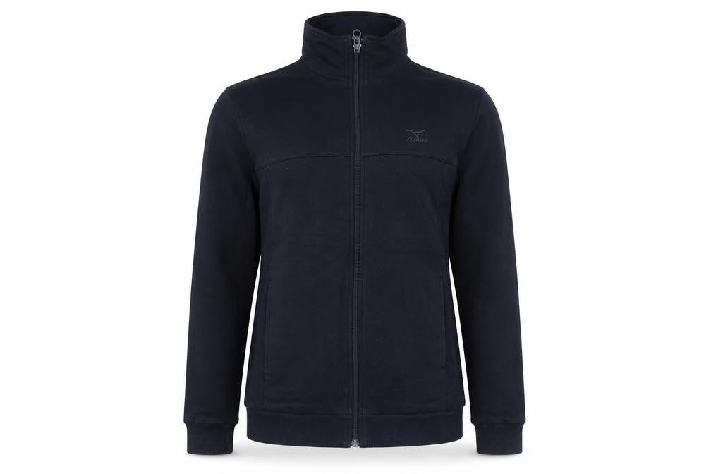 Front view of Mizuno women’s black, size UK 10, full zip sports jacket