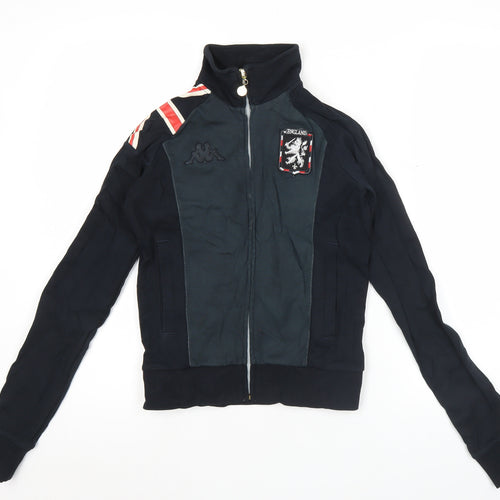 Kappa Womens Black Track Jacket Size 6 Slim Fit Full Zip England Design