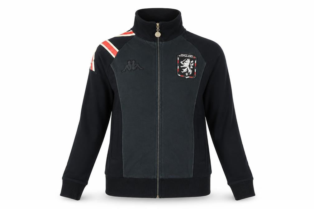 Kappa Womens Black Track Jacket Size 6 Slim Fit Full Zip England Design
