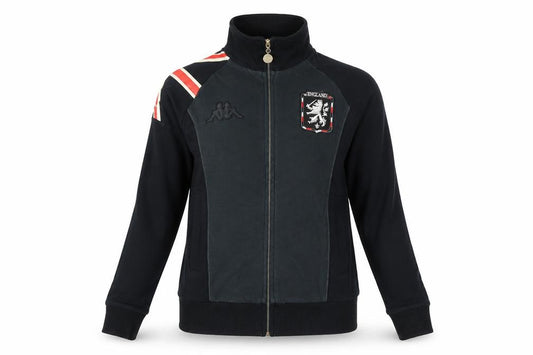 Front view of Kappa women’s black track jacket, size UK 6 slim, fit full zip england design