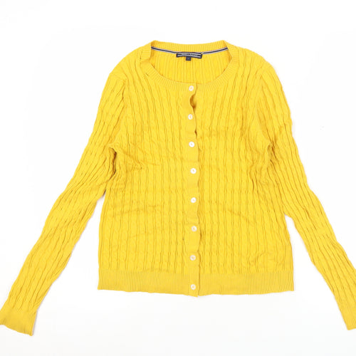 Tommy Hilfiger Womens Yellow Cotton Cardigan Jumper Size S