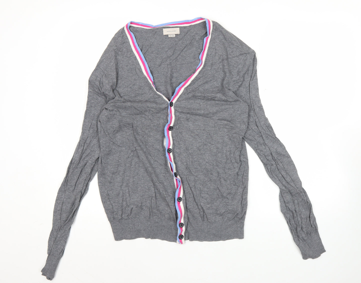 Jack & Jones Men’s Grey Cotton Cardigan L V-Neck Button Knit