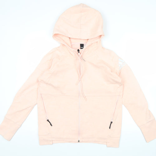 Adidas Womens Pink Hoodie Size 8 Full Zip Cotton Blend Sportswear